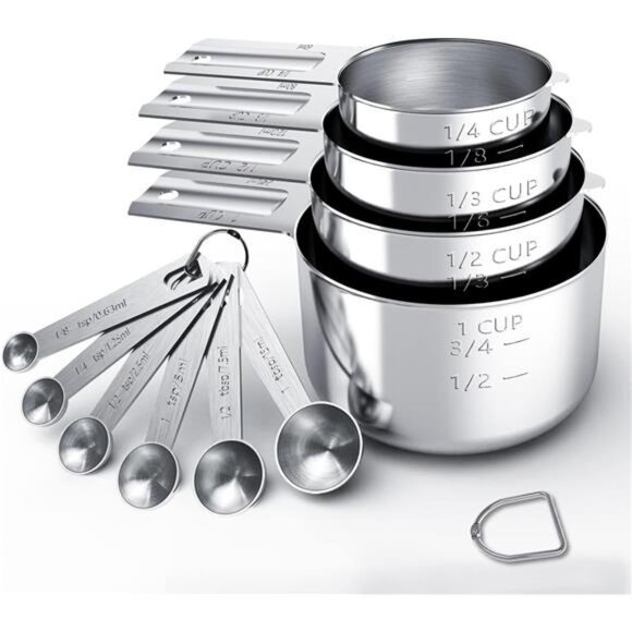 Other - 10 Pieces Stainless Steel Measuring Cups & Spoons Set, Kitchen Cooking Baking